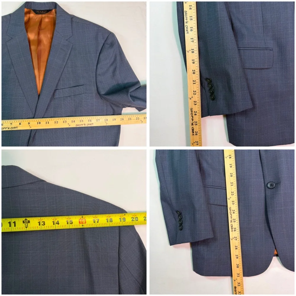 Jos. A. Bank Mens 40R Suit Jacket Blazer Blue Gray Glen Plaid Wool Slim Fit